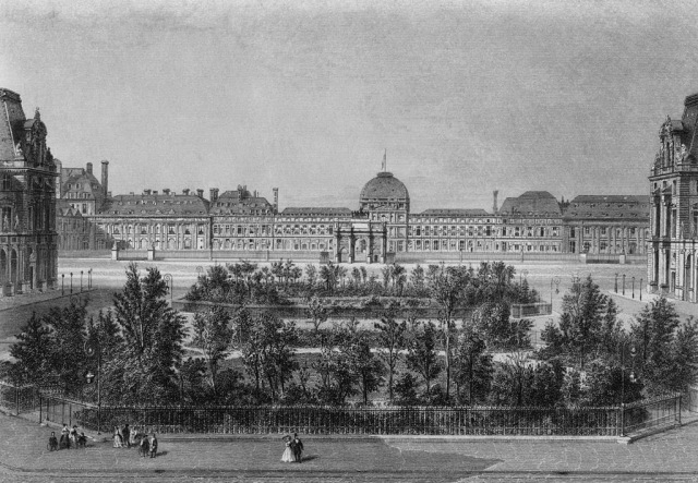Дворец Тюильри в середине XIX века. На месте садика ныне стоит пирамида Лувра